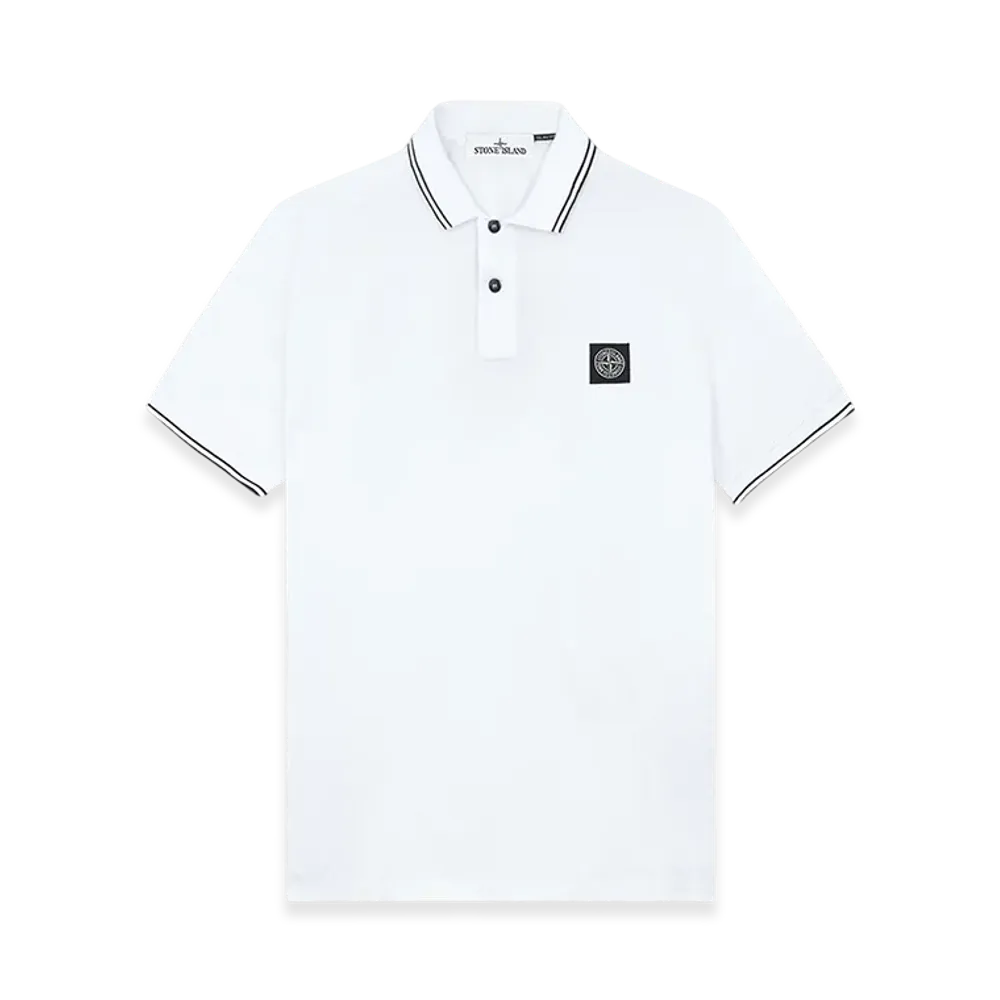 Stone Island 2SC18 Stretch Organic Cotton Pique Slim Fit S/S Polo Shirt - 24FW "White"