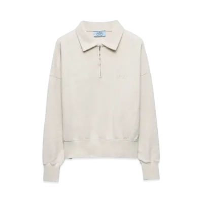 PRADA Women's Long-Sleeved Cotton Fleece Polo Shirt "Natural"
