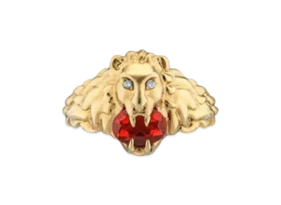 GUCCI Lion Head 18K Ring With Fire Opal "Red"