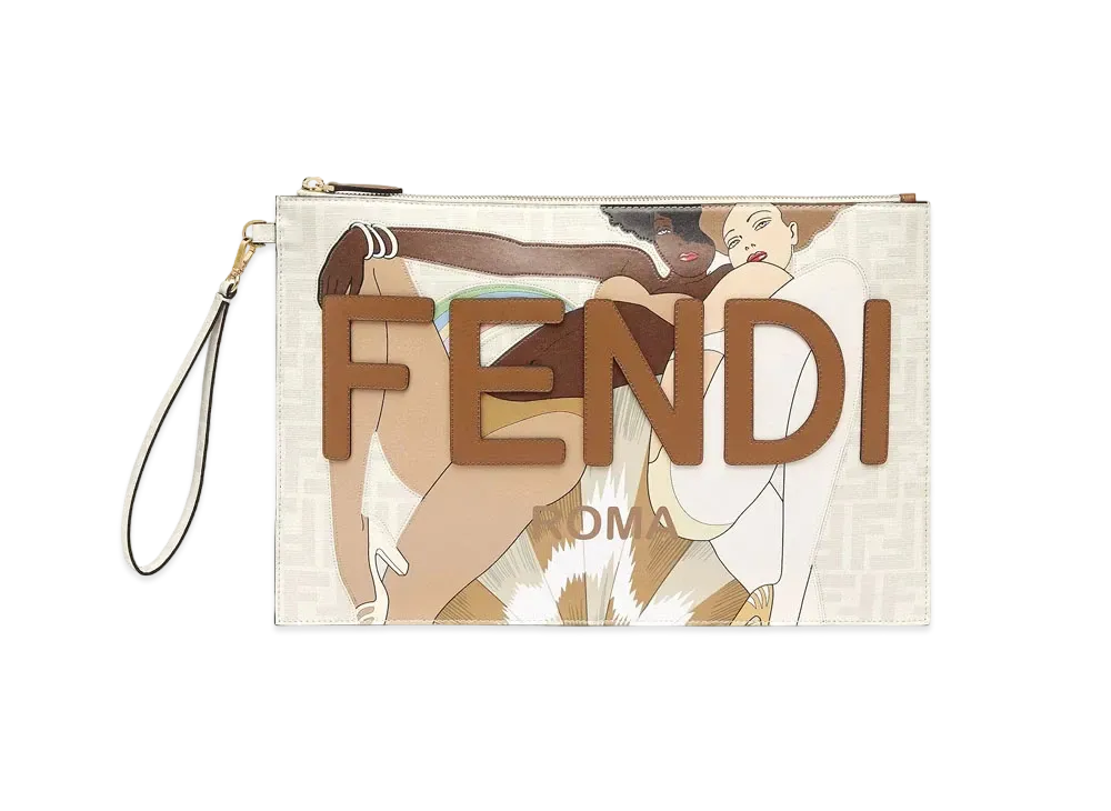 FENDI Flat Slim Clutch Large Fabric "White"