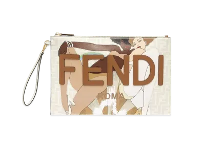 FENDI Flat Slim Clutch Large Fabric "White"