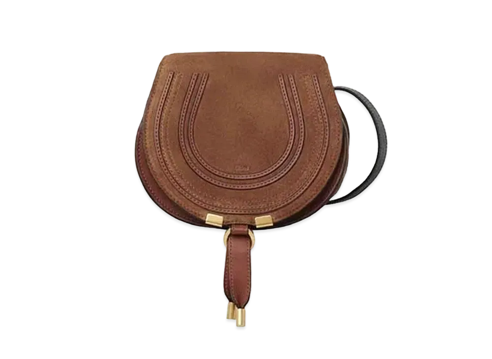 Chloe Mini Marcie Saddle Bag In Suede & Grained Calfskin "Tan"