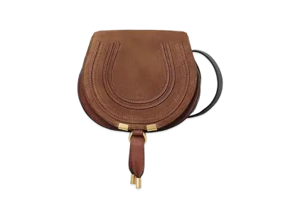 Chloe Mini Marcie Saddle Bag In Suede & Grained Calfskin "Tan"