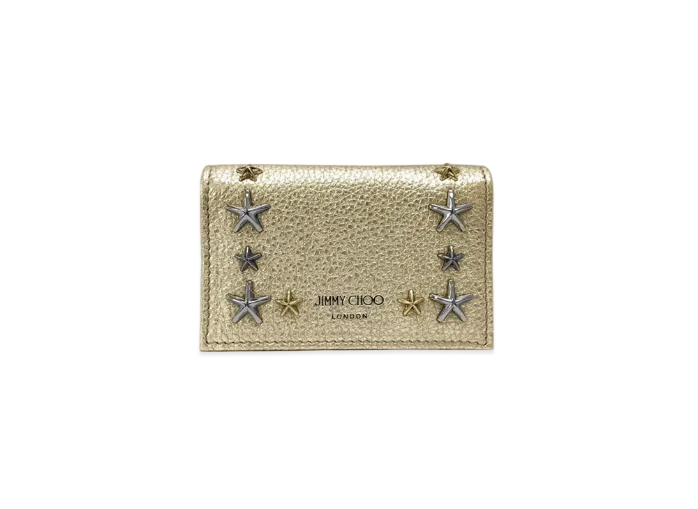 Jimmy Choo Nello Metallic Soft Grainy Calf Card Case With Star Studs "Mix/Light Gold"