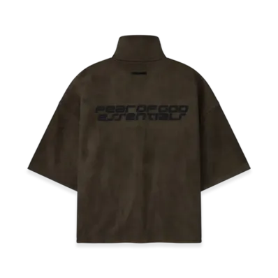 FEAR OF GOD ESSENTIALS Suede Fleece High Neck 3/4 Sleeve Jacket "Brown"