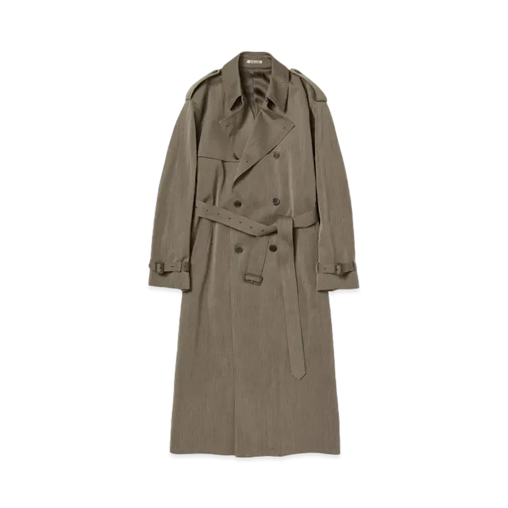 AURALEE Wool Cavarly Twill Laminate Trench Coat "Olive Brown"