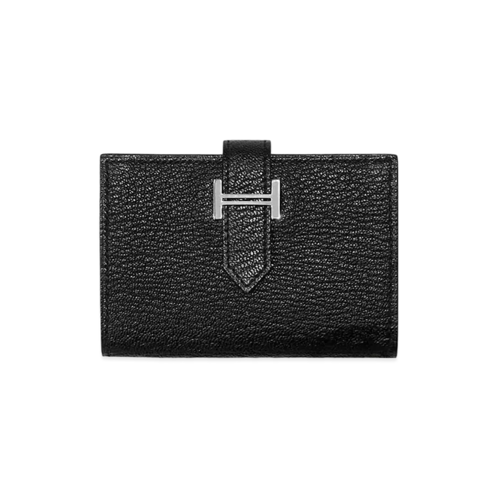 Hermes Bearn Card Case Chevre Mysore "Noir/Silver"