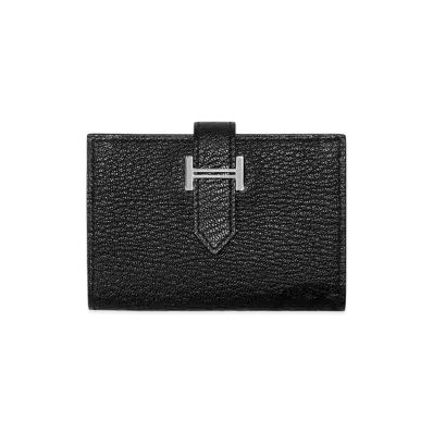 Hermes Bearn Card Case Chevre Mysore "Noir/Silver"