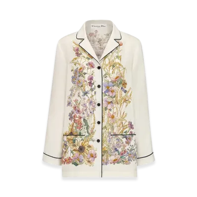 Dior Women's Shirt Silk Twill 4 Saisons Ete Motif "White/Multicolor"