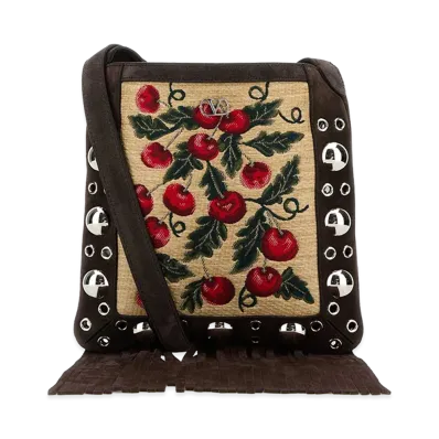 Valentino Women's Embroidered Raffia And Suede Small Nellcote Crossbody Bag "Printed"