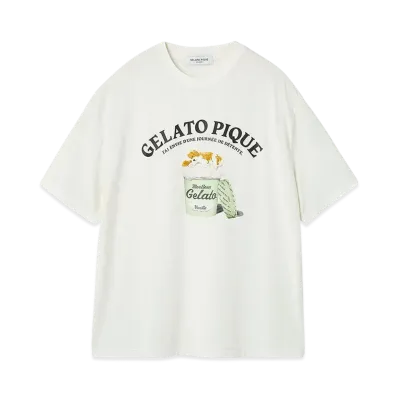 GELATO PIQUE Homme Cool To The Touch Rayon Sleeping Dog One-Point T-Shirt "Off White"
