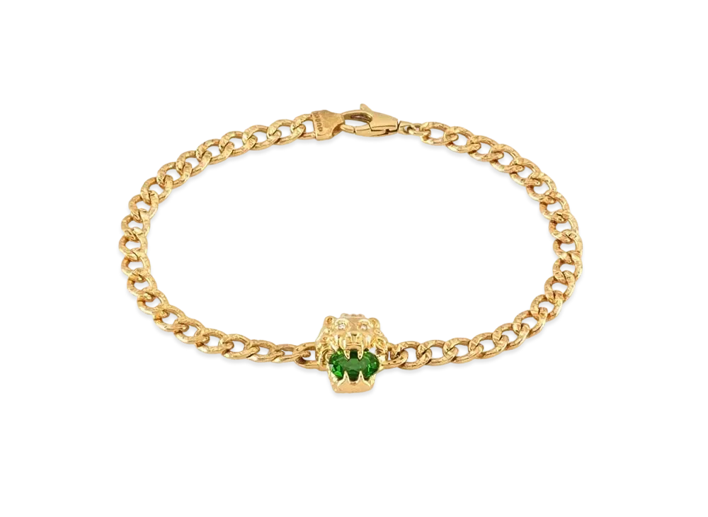 GUCCI Lion Head 18K Bracelet With Chrome Diopside "Green"