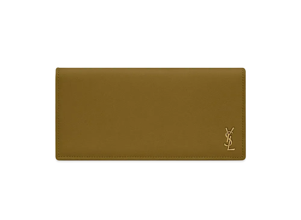 SAINT LAURENT Tiny Monogram Continental Wallet In Grained Calfskin "Olive Green"