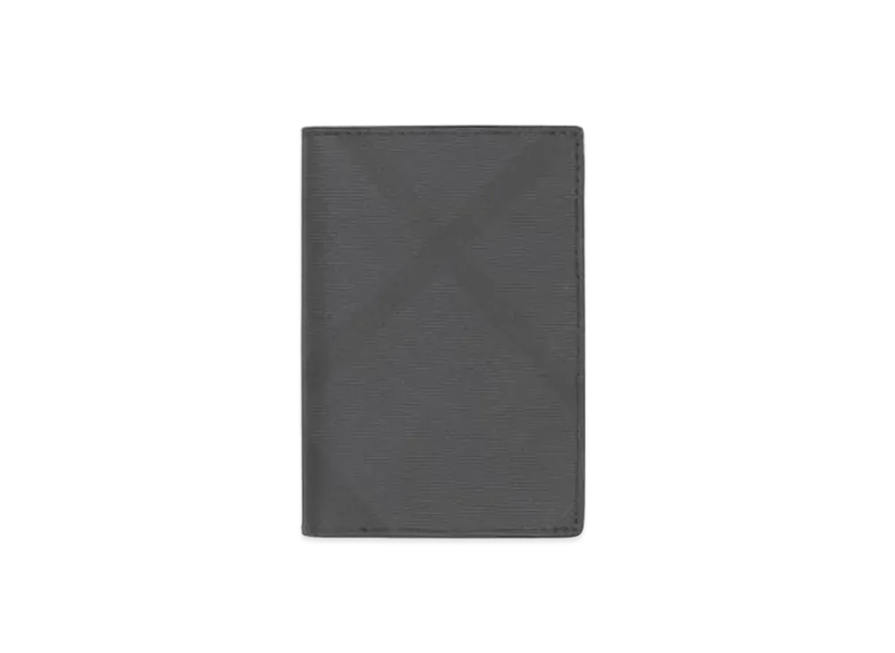 Burberry London Check & Leather Folding Card Case "Dark Charcoal"