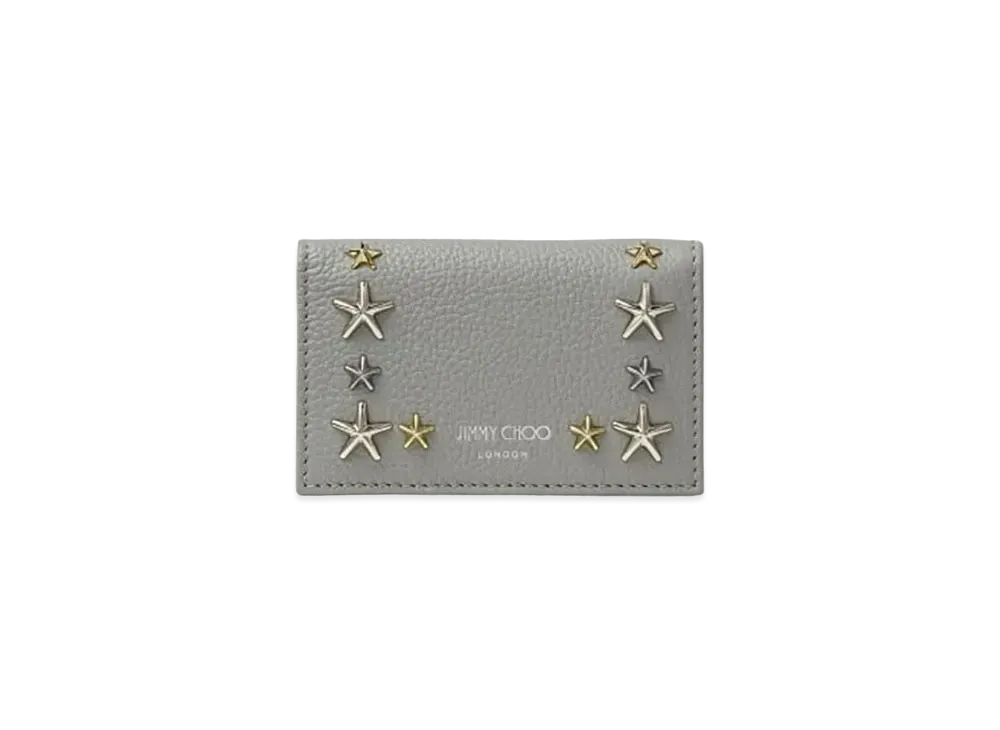 Jimmy Choo Nello Soft Grainy Calf Leather Card Case With Star Studs "Moonstone"