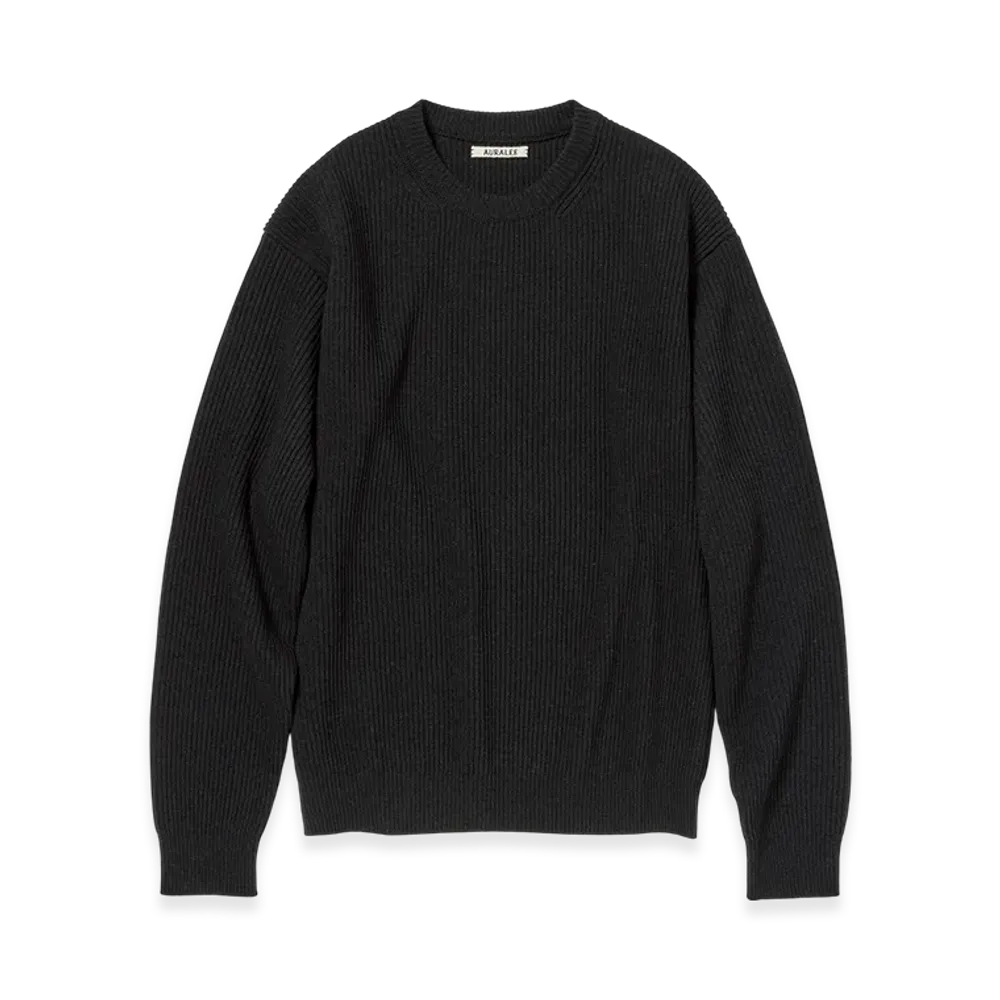 AURALEE Super Fine Wool Rib Knit P/O "Black"