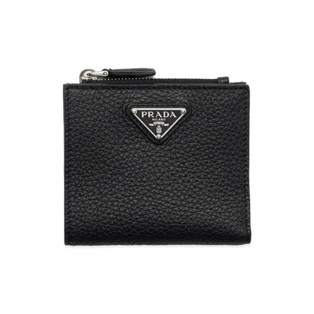 PRADA Vitello Daino Leather Wallet "Black/Burgundy"