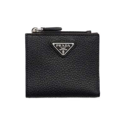 PRADA Vitello Daino Leather Wallet "Black/Burgundy"