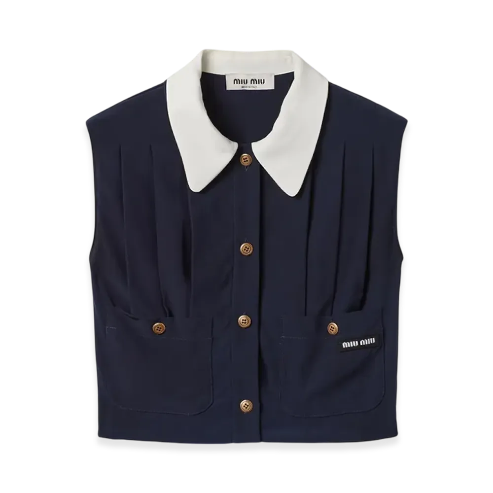 MIU MIU Women's Pleated Marocain Top "Navy"