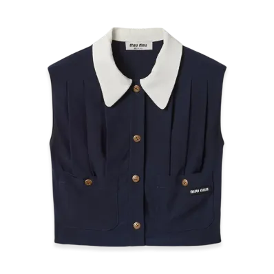 MIU MIU Women's Pleated Marocain Top "Navy"