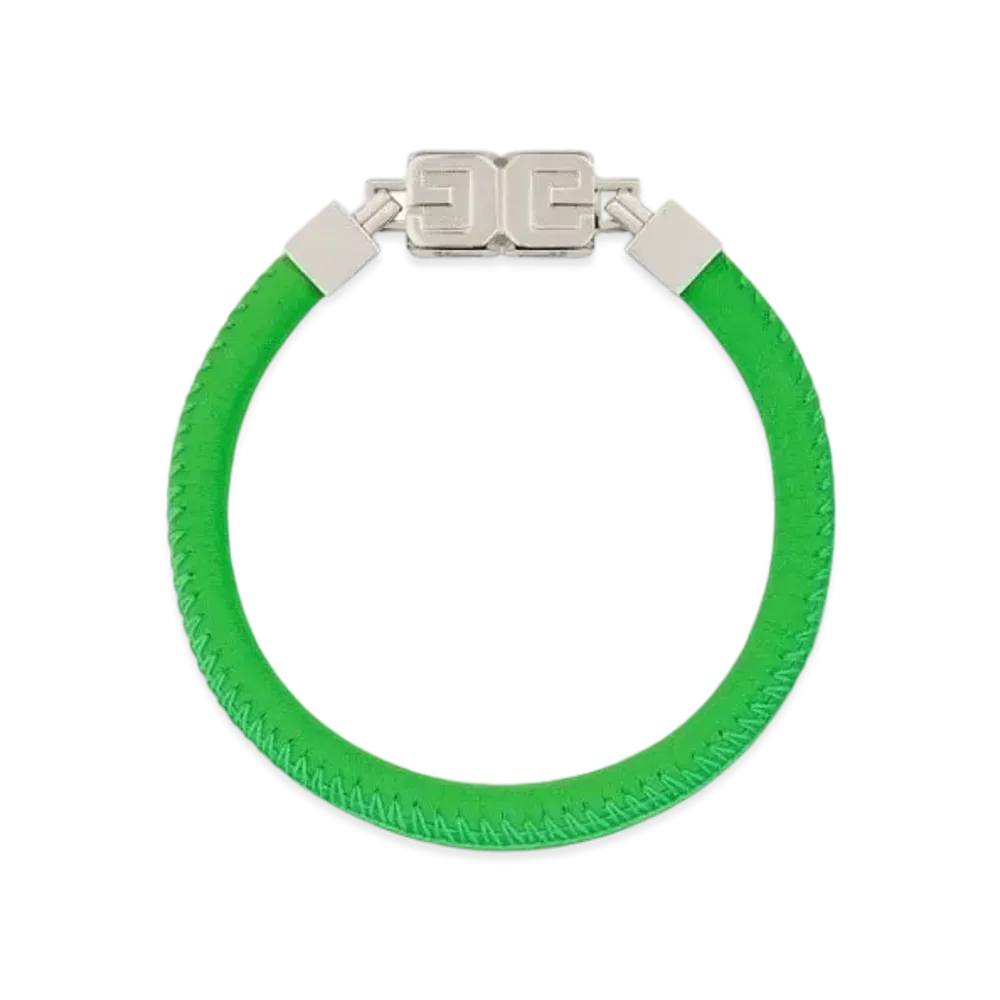 GIVENCHY G Cube Bracelet In Leather And Metal "Bright Green"