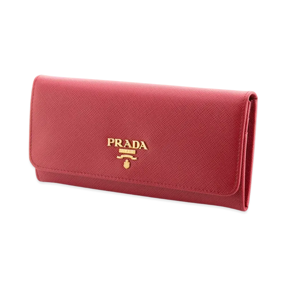 PRADA Saffiano Metal Orof Pass Wallet Fuoco "Red"