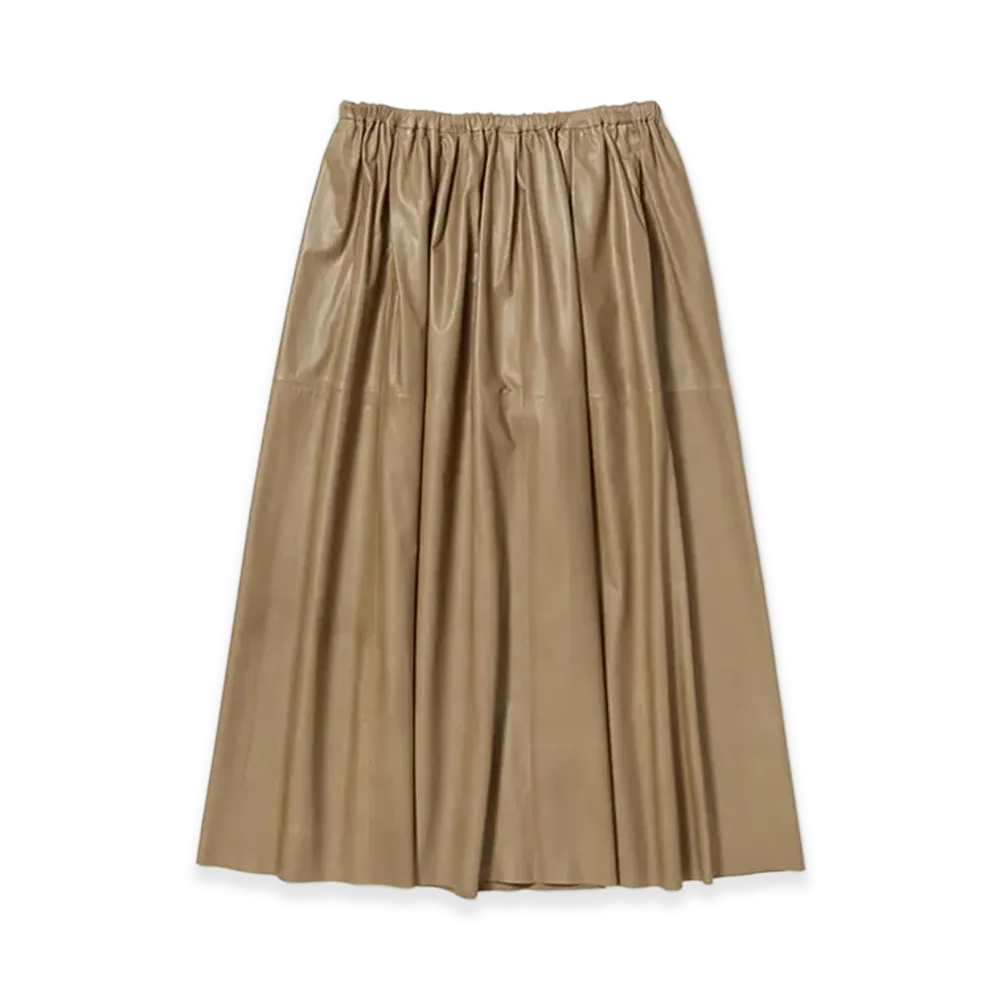 AURALEE Women's Fine Baby Calf Gather Skirt "Khaki Beige"