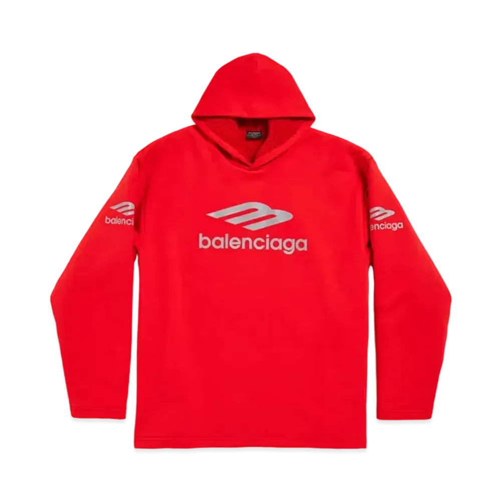 BALENCIAGA Men's 3B Sports Icon Water Repellent Hoodie Oversized Heavy Fleece "Red"