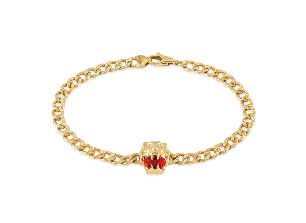 GUCCI Lion Head 18K Bracelet With Fire Opal "Red"