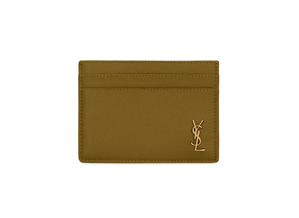 SAINT LAURENT Tiny Monogram Card Case In Grained Leather "Olive Green"