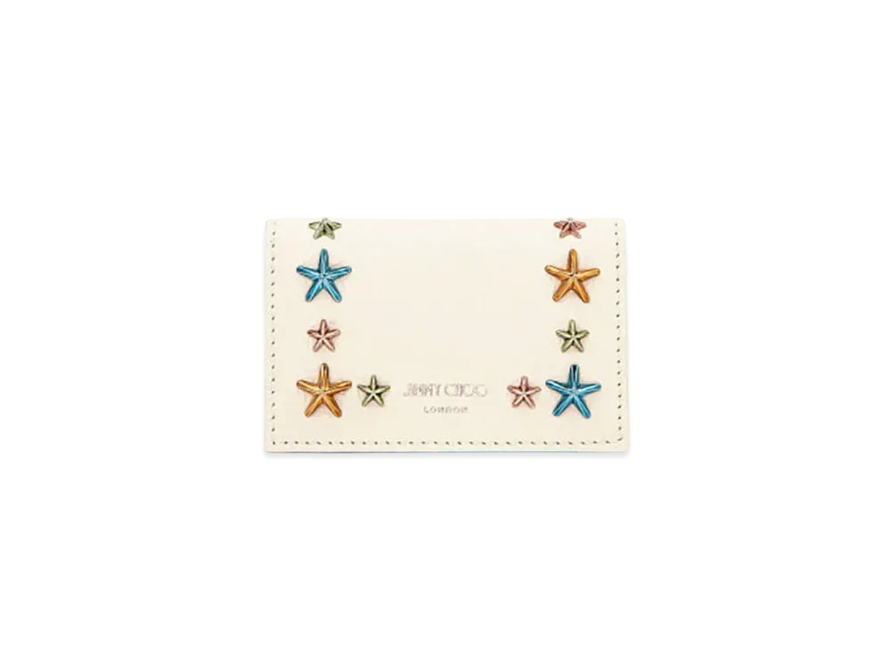 Jimmy Choo Nello Soft Grainy Calf Leather Card Case With Star Studs "Multicolour/Latte"