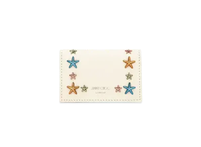 Jimmy Choo Nello Soft Grainy Calf Leather Card Case With Star Studs "Multicolour/Latte"