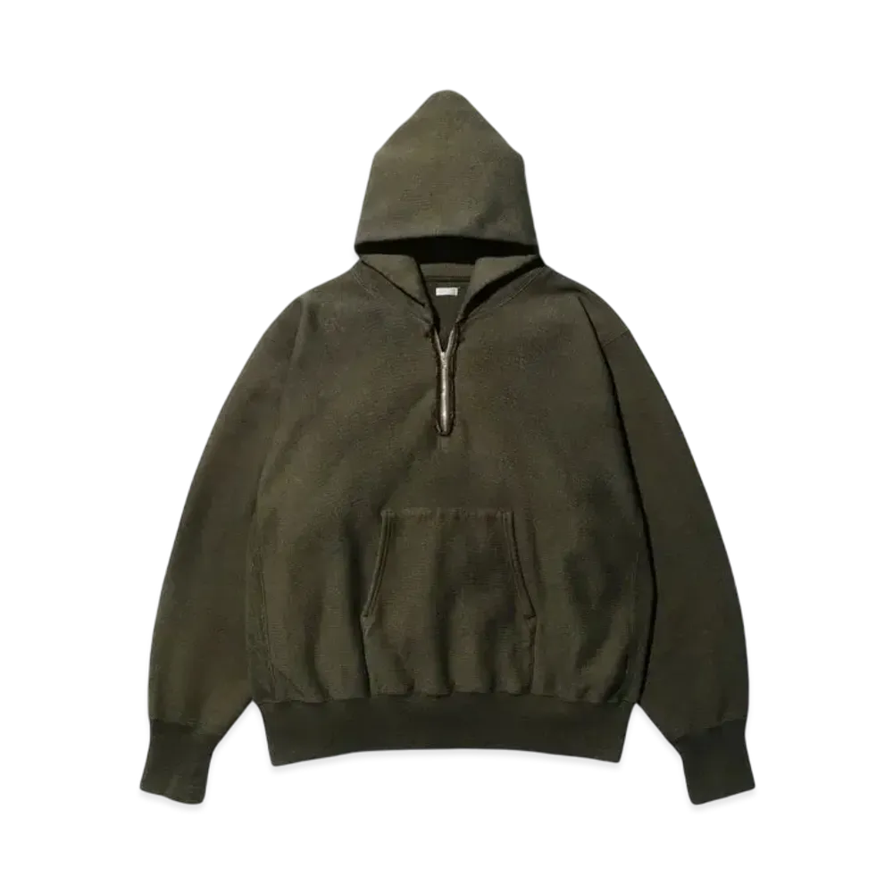A.PRESSE Vintage Half Zip Sweat Hoodie "Olive"