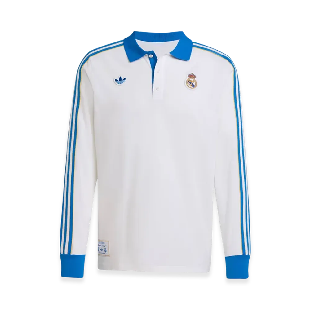 adidas Real Madrid Terrace Icon Long Sleeve Polo Shirt "White/Blue Bird"