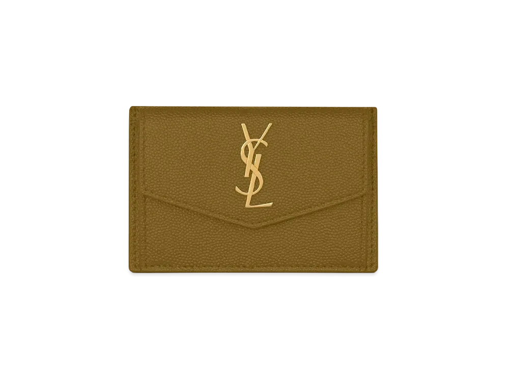 SAINT LAURENT Uptown Card Case In Grain De Poudre Embossed Leather "Olive Green"