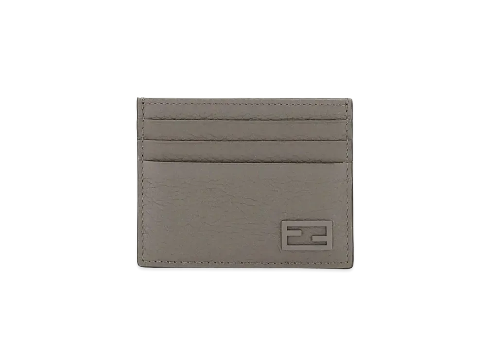 FENDI Card Case Leather Card Case "Gray"