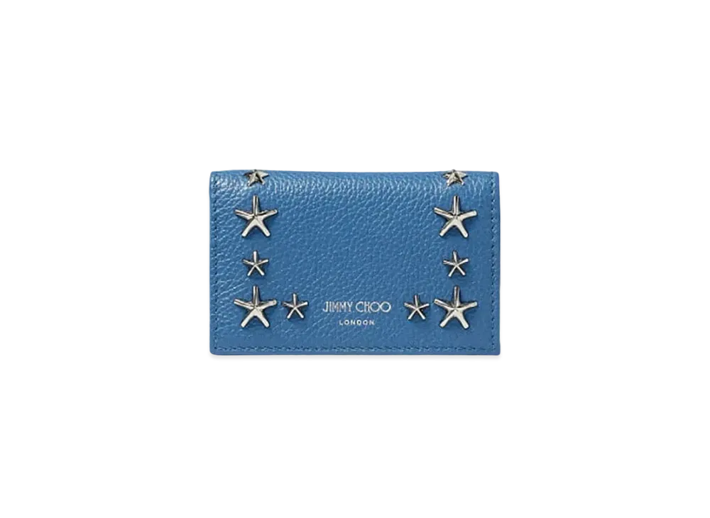 Jimmy Choo Nello Soft Grainy Calf Leather Card Case With Star Studs "Silver/Butterfly Blue"