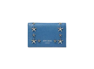 Jimmy Choo Nello Soft Grainy Calf Leather Card Case With Star Studs "Silver/Butterfly Blue"