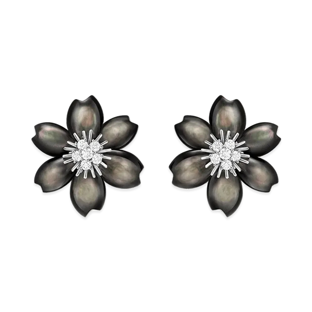 Van Cleef & Arpels Rose de Noel earrings small model "18K White gold/Diamond/Mother-of-pearl"