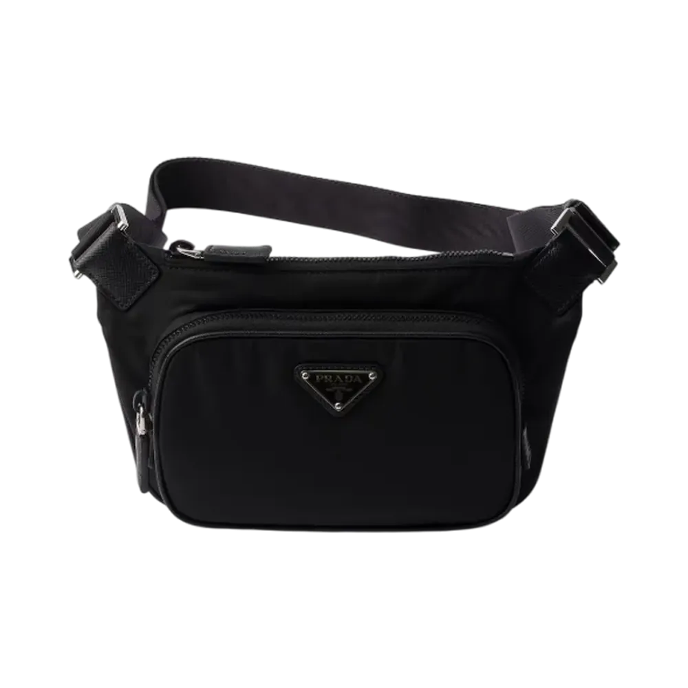 PRADA Re-Nylon x Saffiano Leather Shoulder Bag "Black"