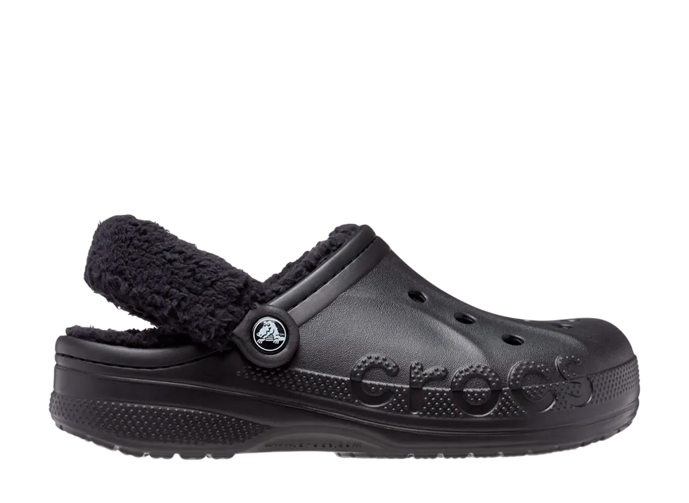 Crocs Baya Lined Fuzz-Strap Clog "Black"