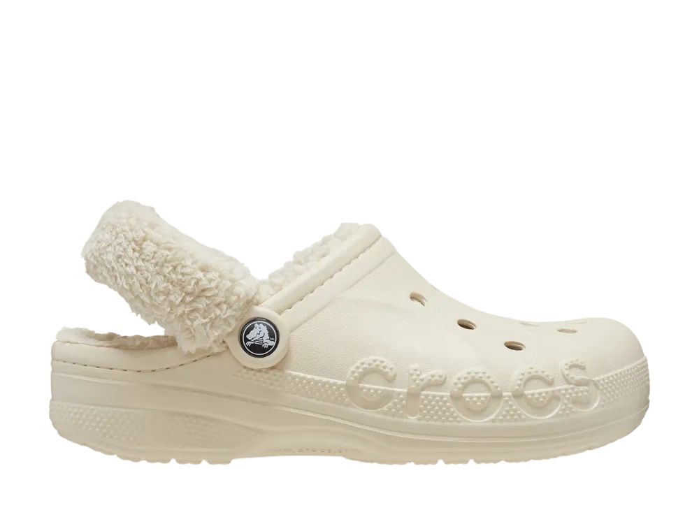 Crocs Baya Lined Fuzz-Strap Clog "Winter White"