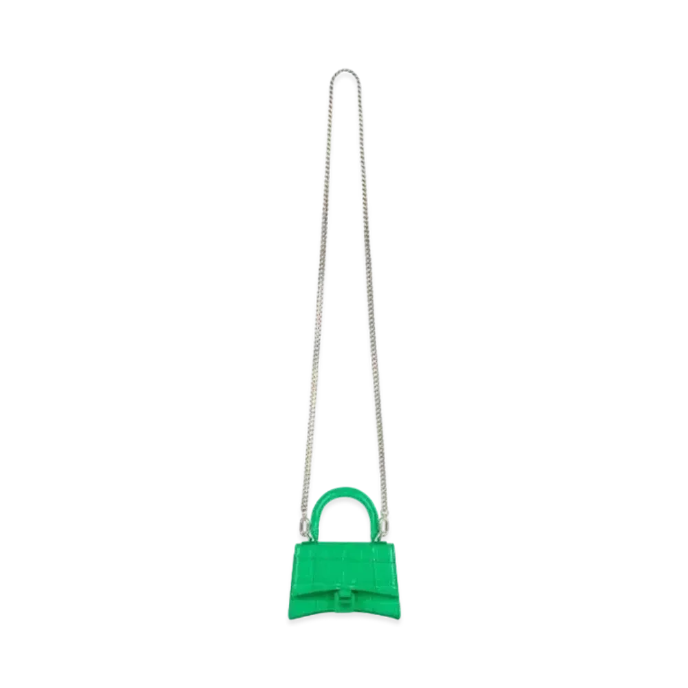 BALENCIAGA Women's Hourglass Mini Top Handle Bag With Chain "Green"