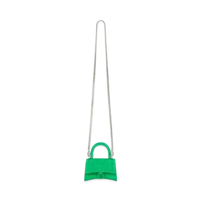 BALENCIAGA Women's Hourglass Mini Top Handle Bag With Chain "Green"