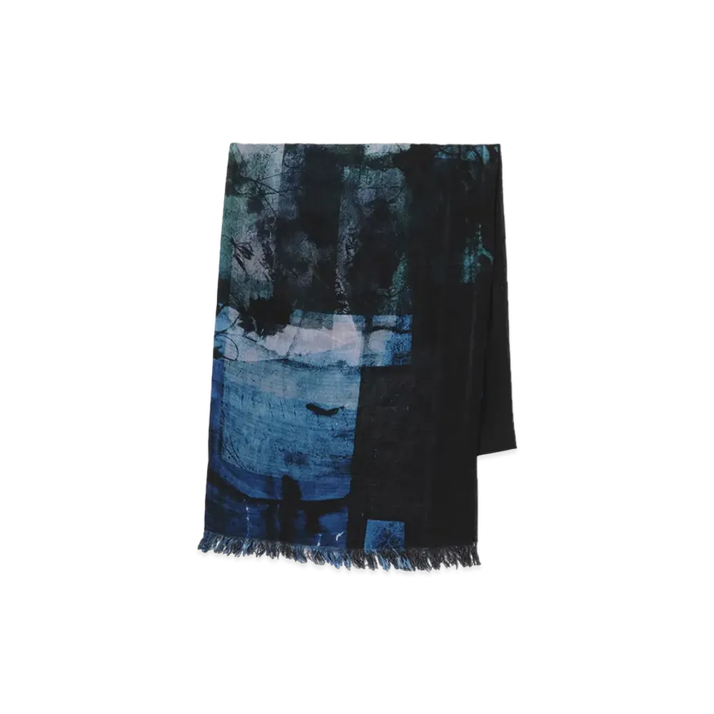 Y's Filagen Flower Print Scarf "Blue"