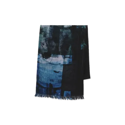 Y's Filagen Flower Print Scarf "Blue"