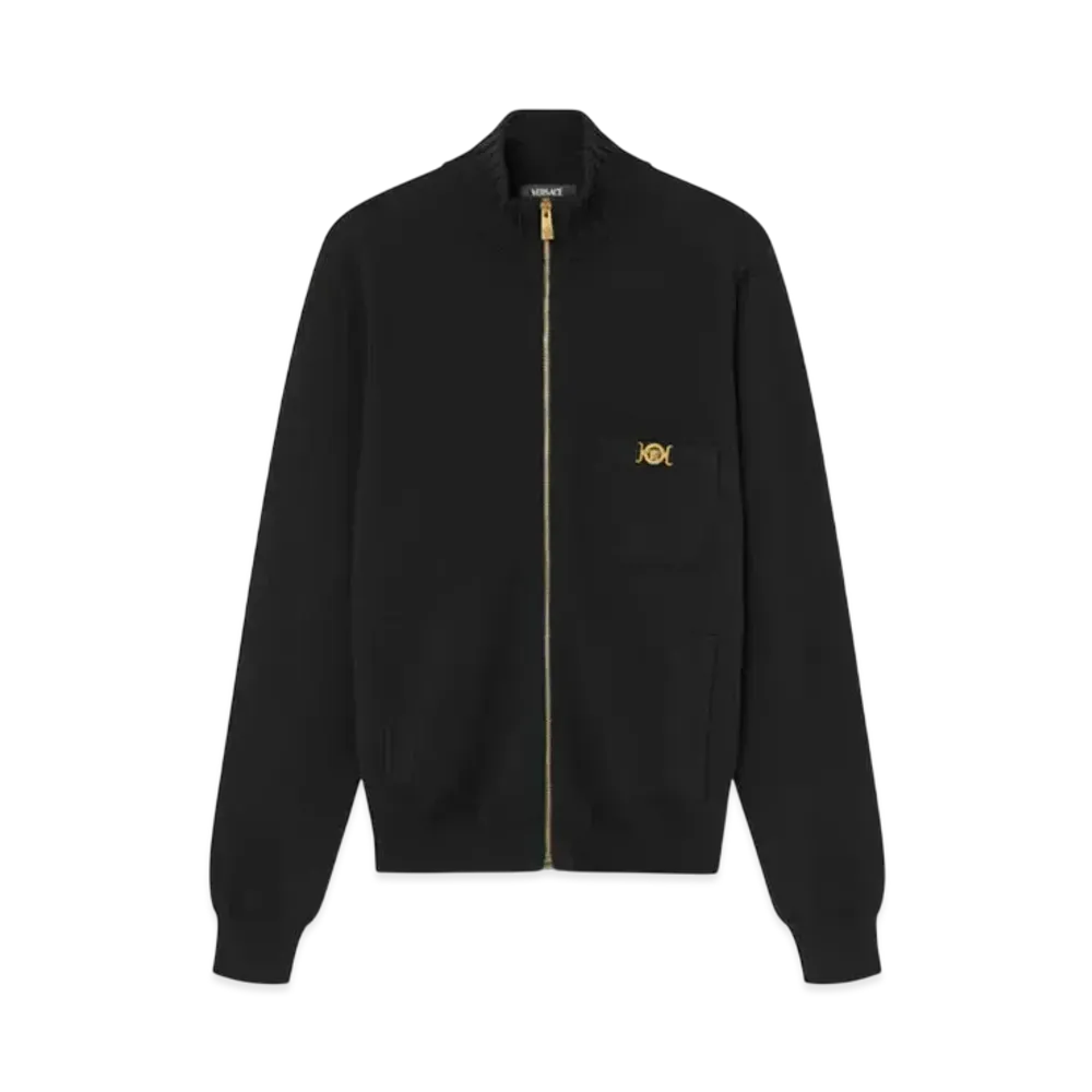 Versace Cashmere-Blend Knit Zip Sweater "Black"