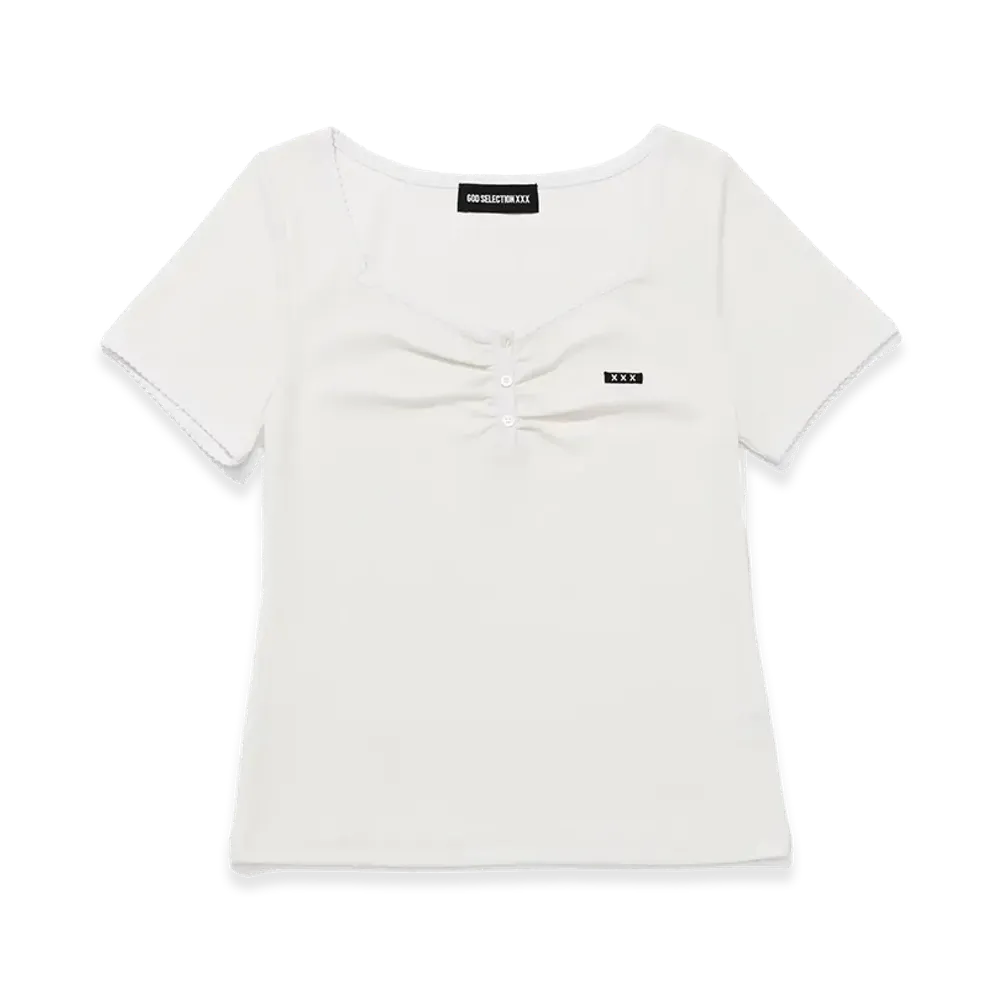 GOD SELECTION XXX Women's Mini Box Logo Eyelet Lace Tee GXL-S26-CS-10 "White"