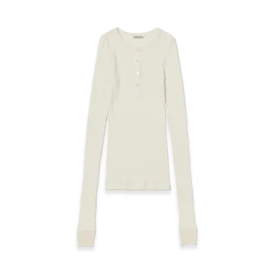 AURALEE Women's Organic Soft Rib Henley Neck P/O "Ivory"