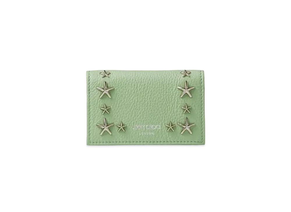 Jimmy Choo Nello Soft Grainy Calf Leather Card Case With Star Studs "Silver/Peppermint"